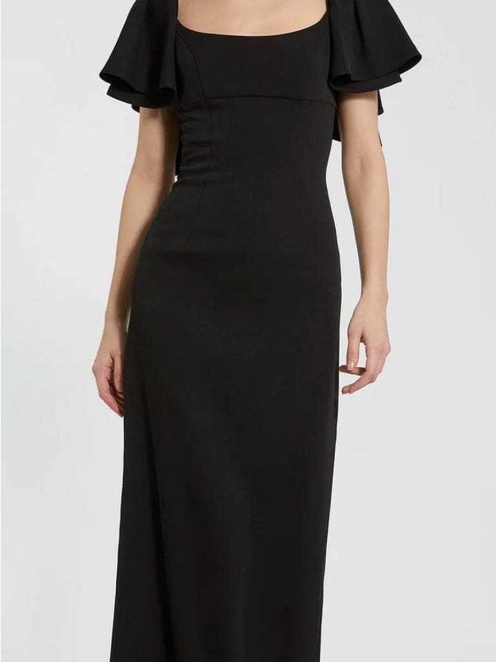 Mac Duggal Black Maxi Dress with Flutter Sleeves